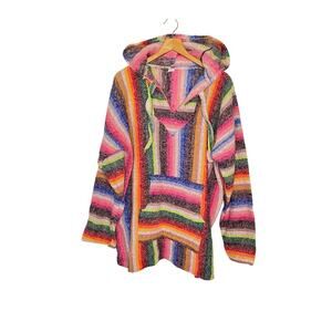 BAHA HIPPIE PULLOVER HOODIE FESTIVAL BRIGHT COLORS Adult SIZE  Large